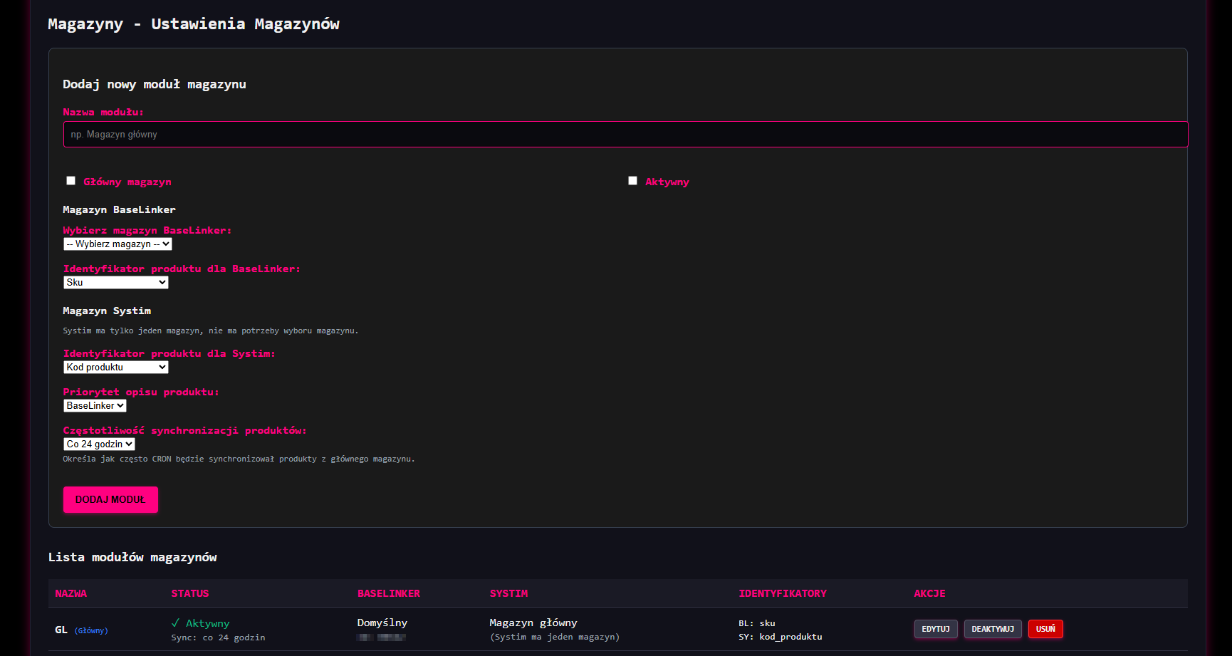 integracja stanów magazynowych systim api baselinker